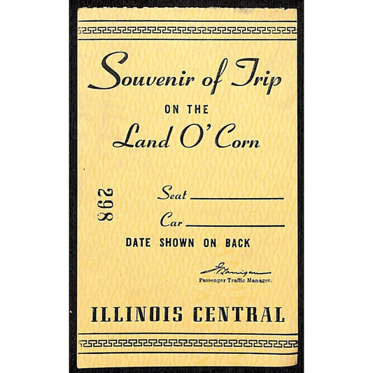 Illinois Central Railroad "Land O' Corn" Souvenir Trip Ticket c1940's-50's VGC