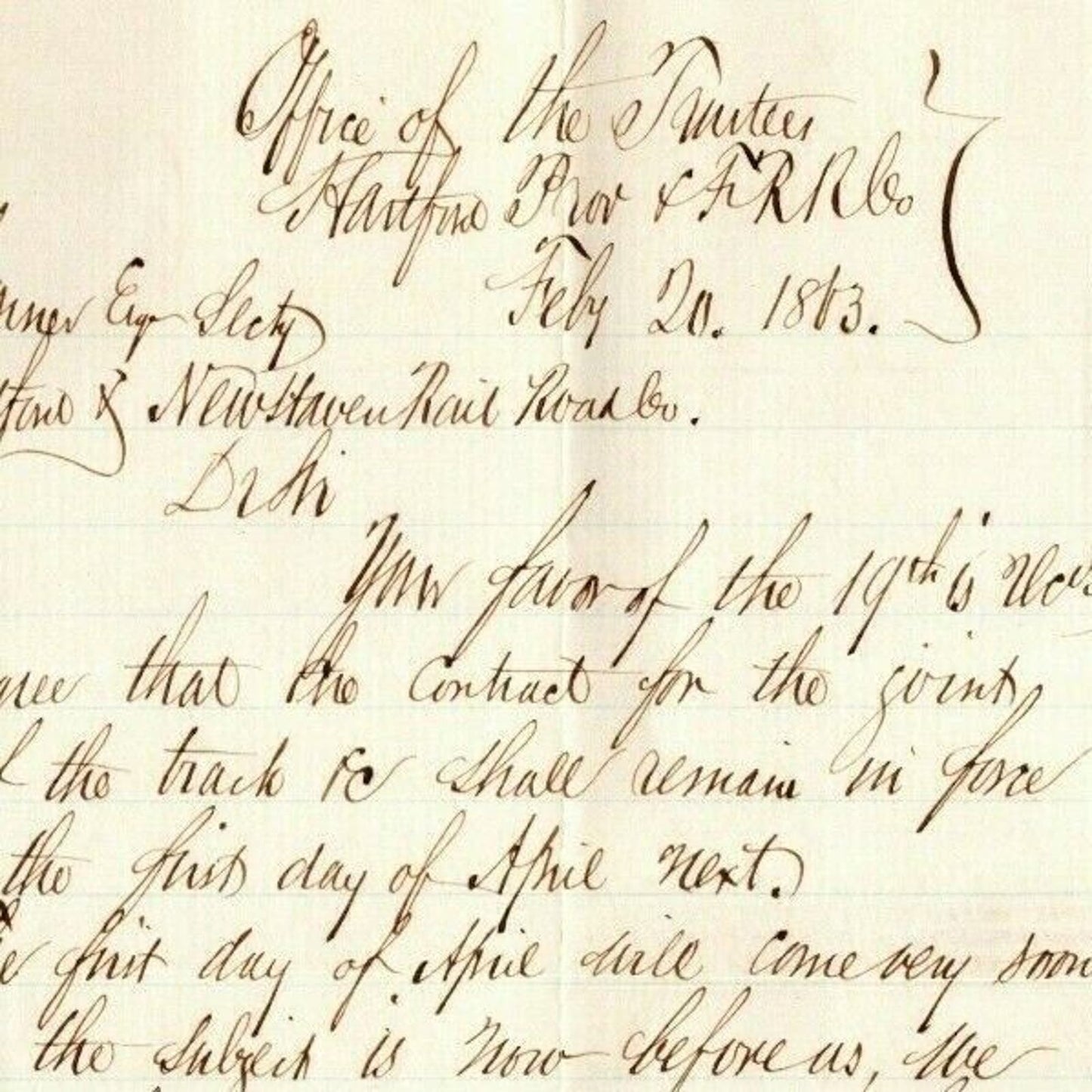 1863 Railroad P&F Letter "Continuing Joint Use Of Track" w/ NY NH & Hartford RR