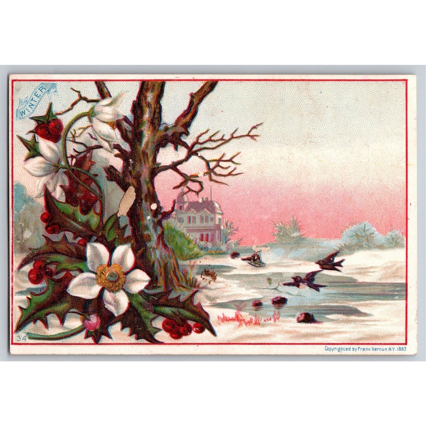 Winter Home Scene Sled Victorian Trade Card - Simon Baking Powder Scranton PA