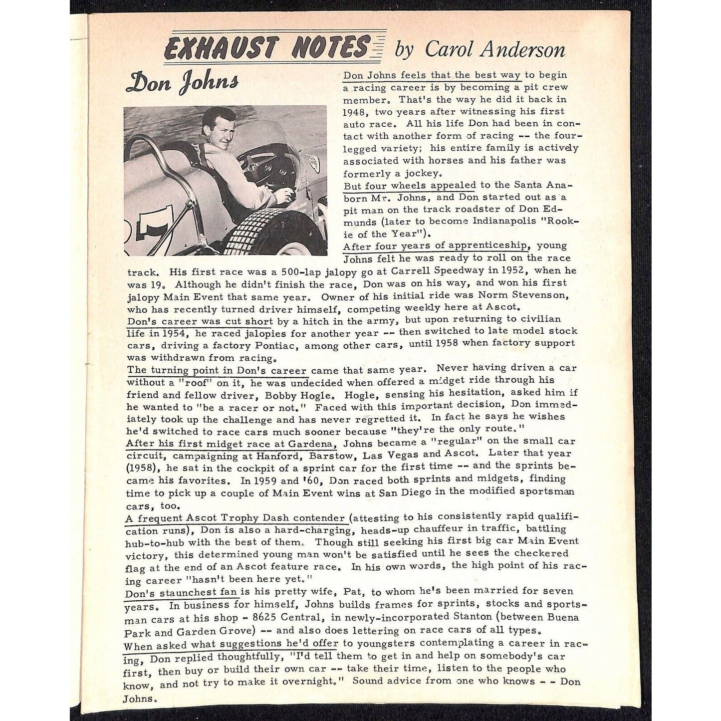 Scarce Sept 2 1961 Auto Racing CRA Big Car Program Ascot Gardena, CA 12pp