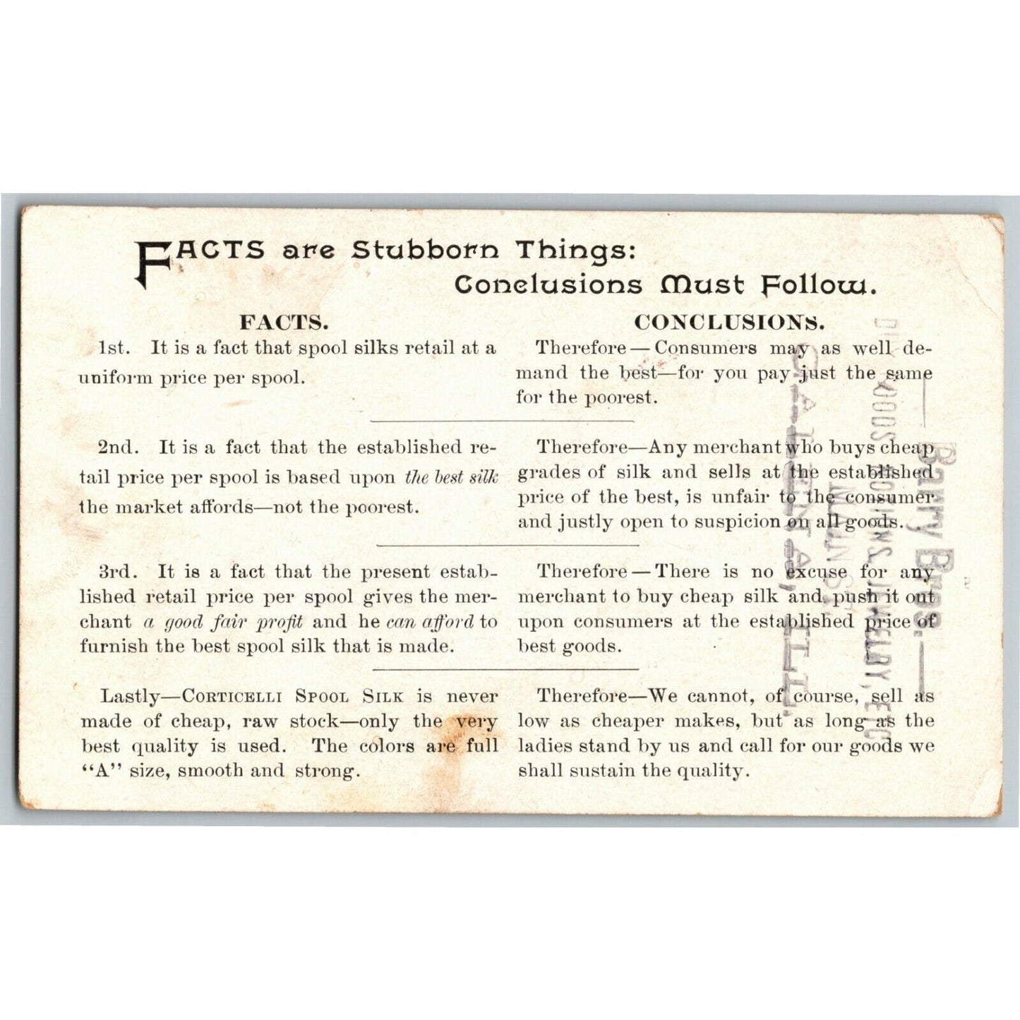 1893 Chicago World's Fair Trade Card Corticelli Spool Silk Barry Bros. Galena IL