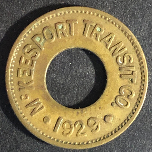 McKeesport Transit Co. (PA) "1929" Brass G/F One Zone Fare Token c1943 21mm