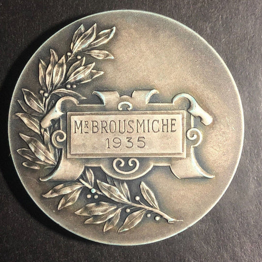 1935 French Police Award Medal Disaster Mr. Brousmiche 48mm Silvered 54g Scarce