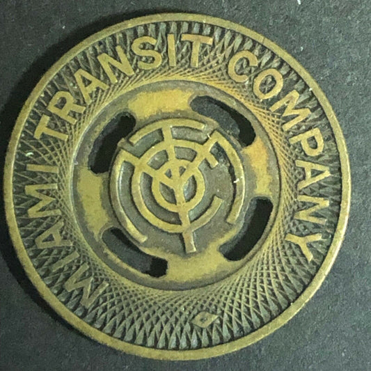 c1938 22mm Miami Transit Company Brass Fare Transit Token (1678)