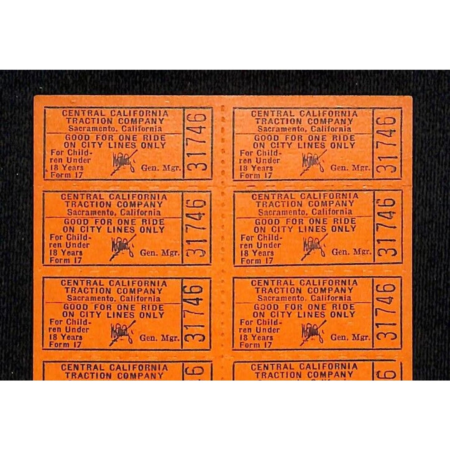 Central California Traction Co (1907-33) Uncut #31746 22-Ticket Sheet VGC
