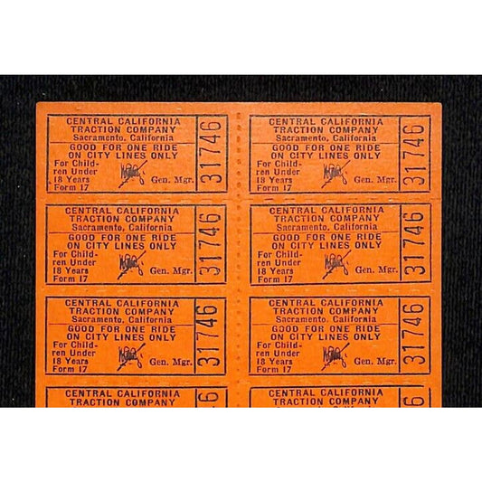 Central California Traction Co (1907-33) Uncut #31746 22-Ticket Sheet VGC