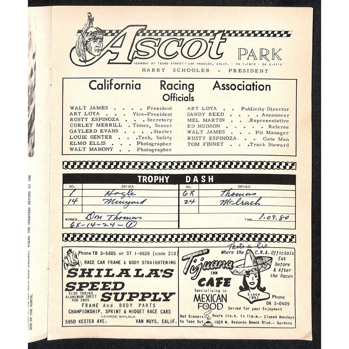 Scarce July 15 1964 CRA Racing Ascot Park Gardena Big Car Program 12pp.