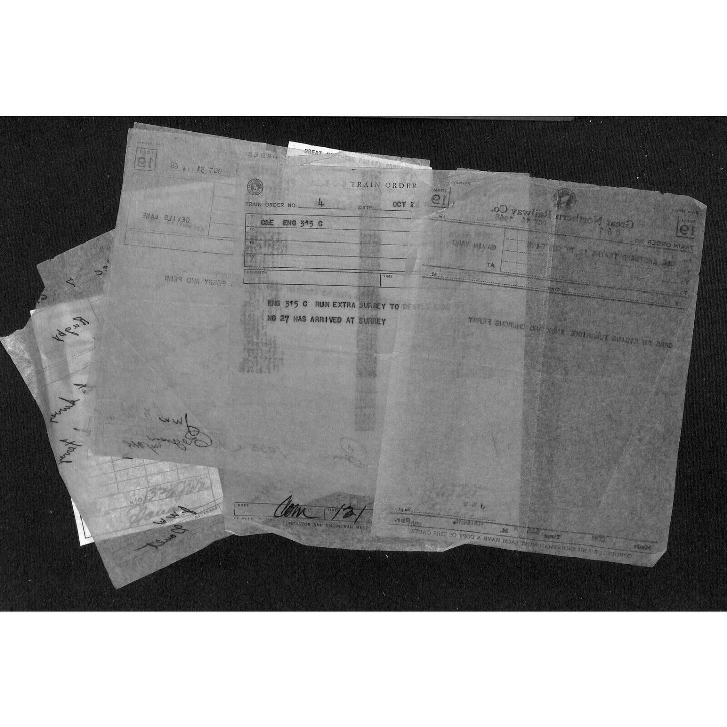 Great Northern Group of 8 Mostly Tissue Paper Train Order Notes 1968 Railroad