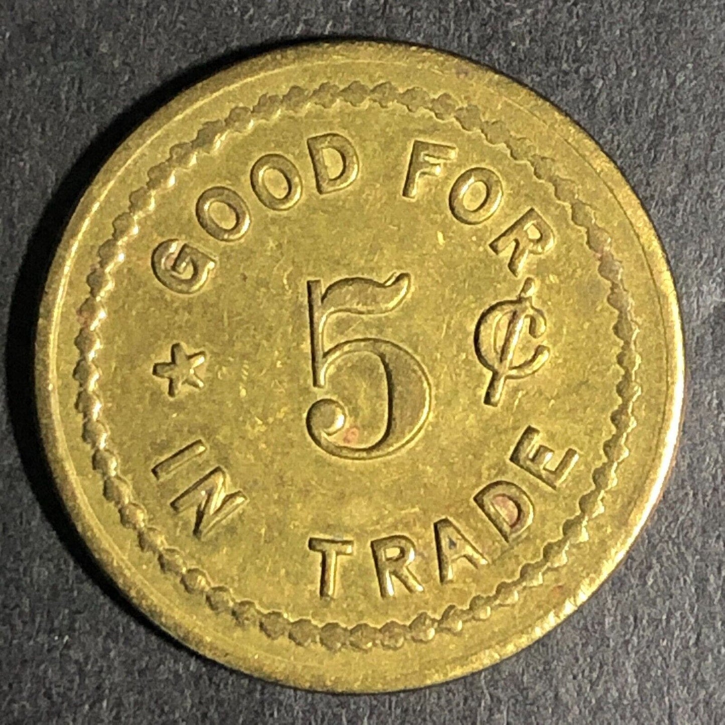 Neely's Sheridan Oregon Brass G/F 5c Trade Token 22.24mm