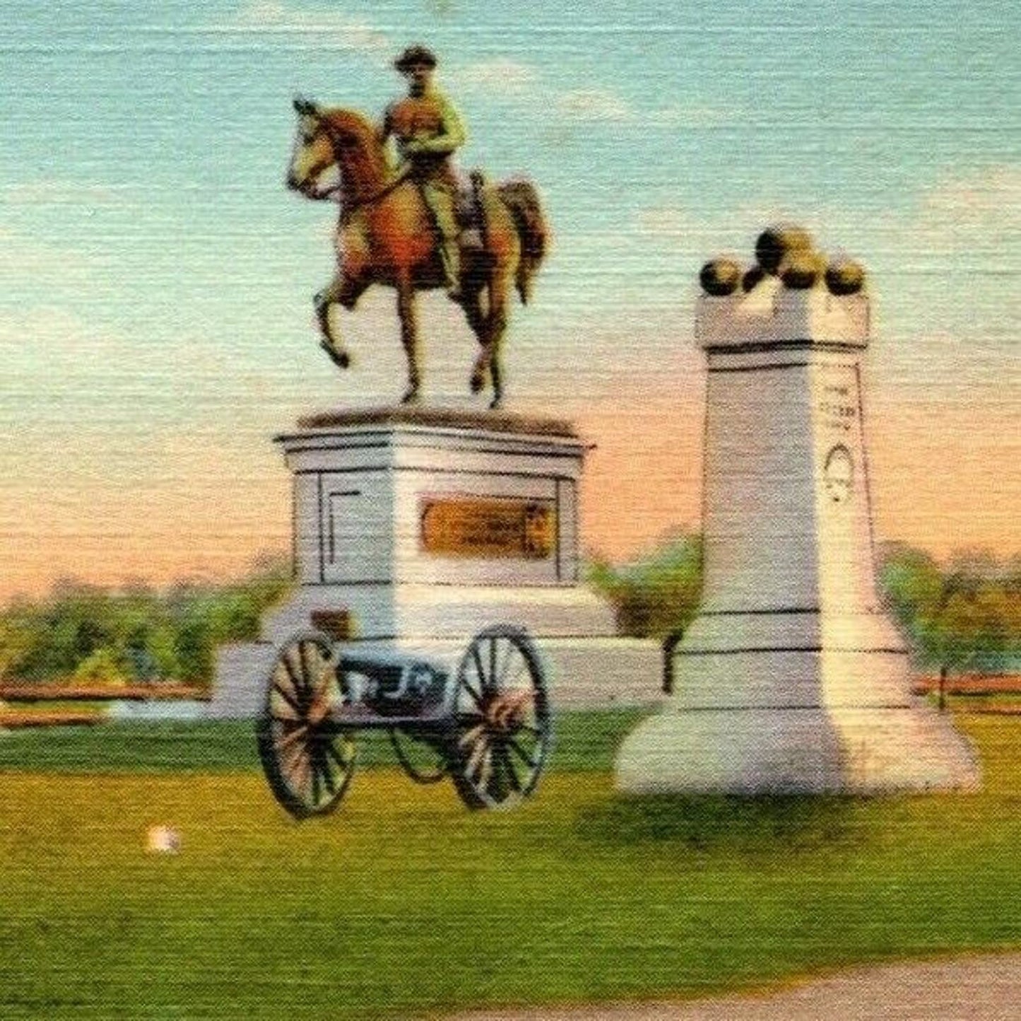 Vintage Linen Postcard Statues Buford Reynolds Gettysburg, PA Unposted