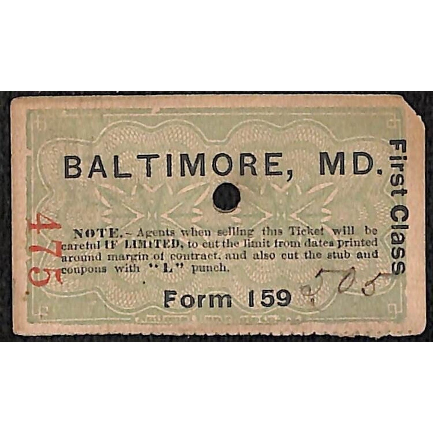 NY Long Branch North Asbury Park 1897 Ticket Baltimore #475