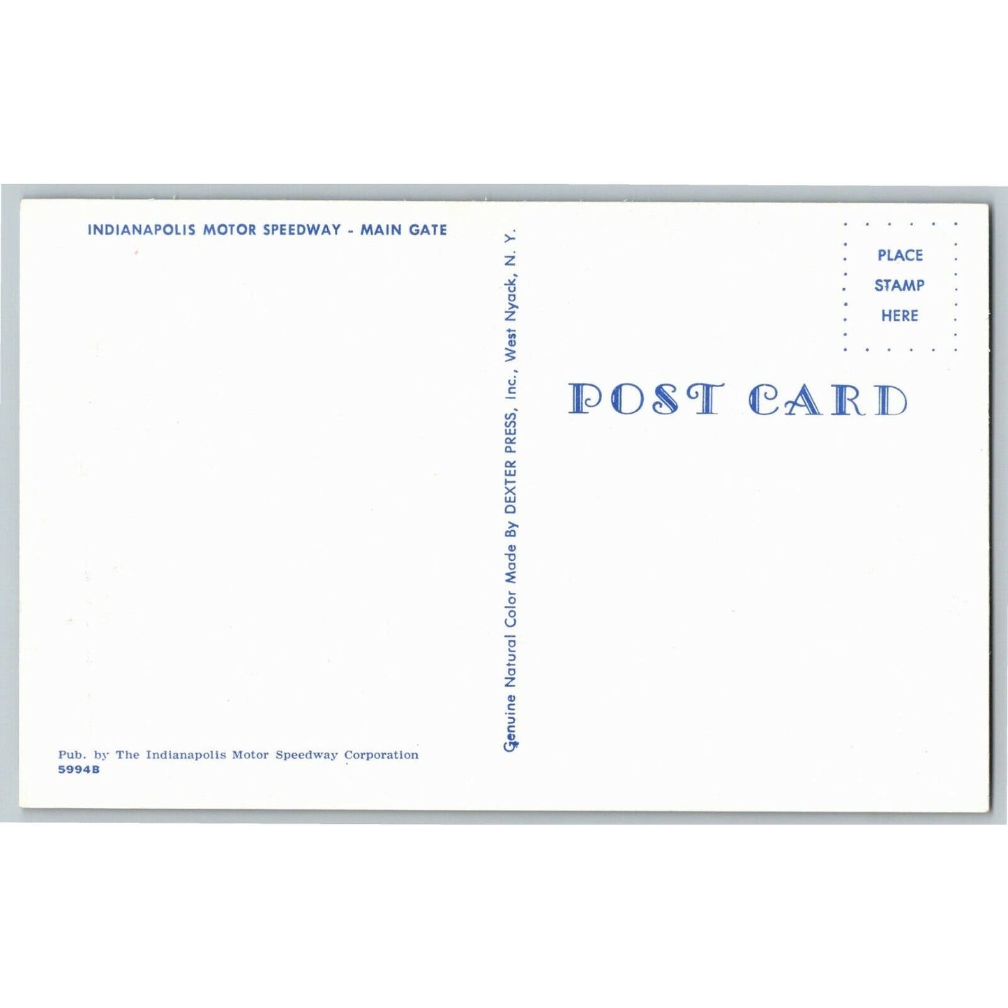 Indy 500 Postcard 1957 "Main Gate - Motor Speedway Closed" Unposted - VGC