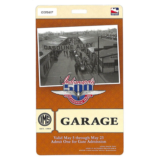2009 Indy 500 Garage Access Ticket Pass Indianapolis IMS #3567 VGC