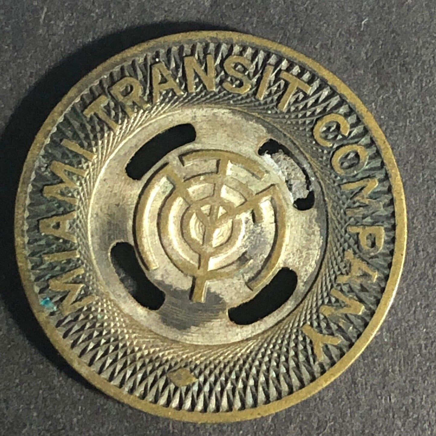 Miami Transit Company Brass Transit Token 22.80mm - w/ No Given Value