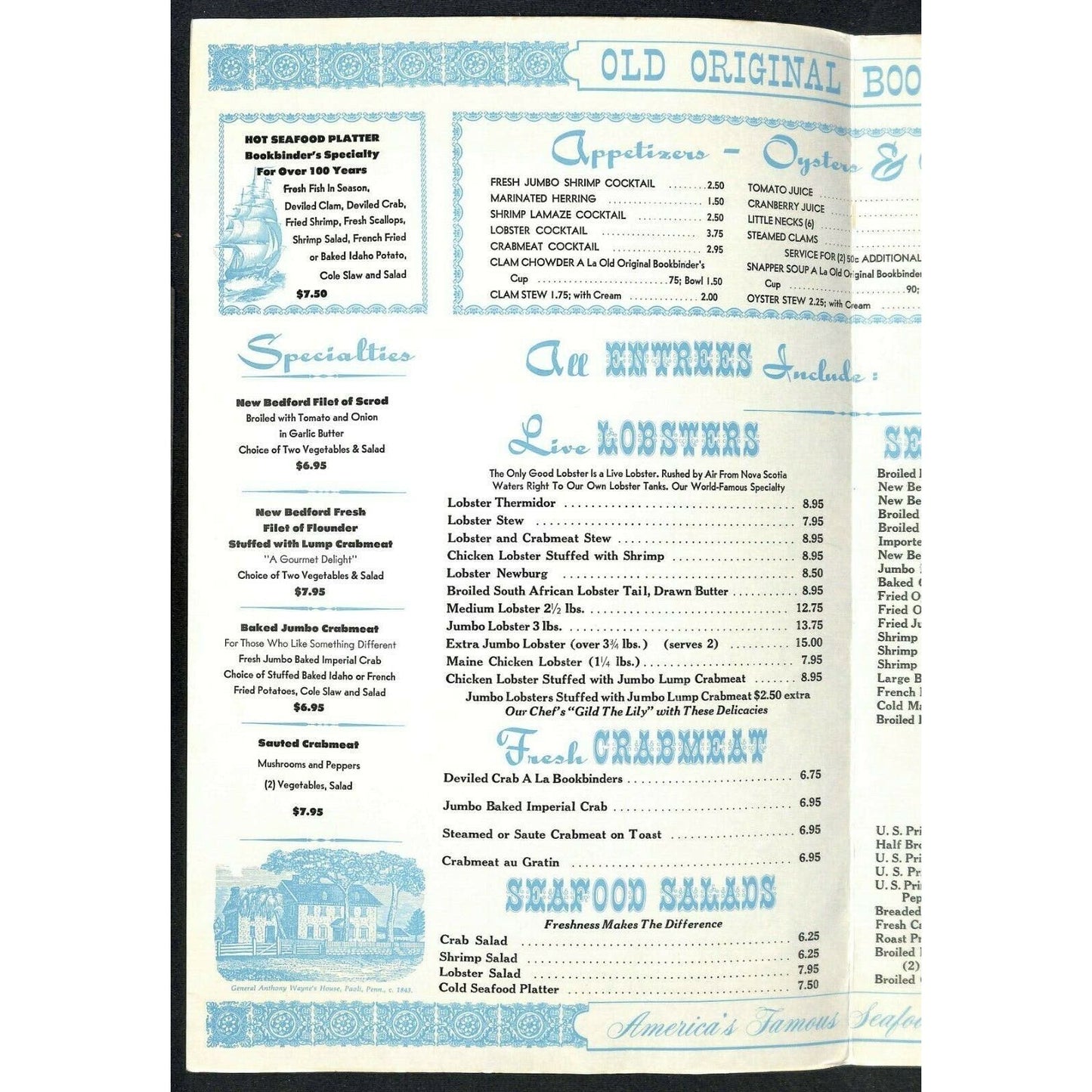Bookbinder's Menu 1976 Large Restaurant Philadelphia Landmarks Cover Art