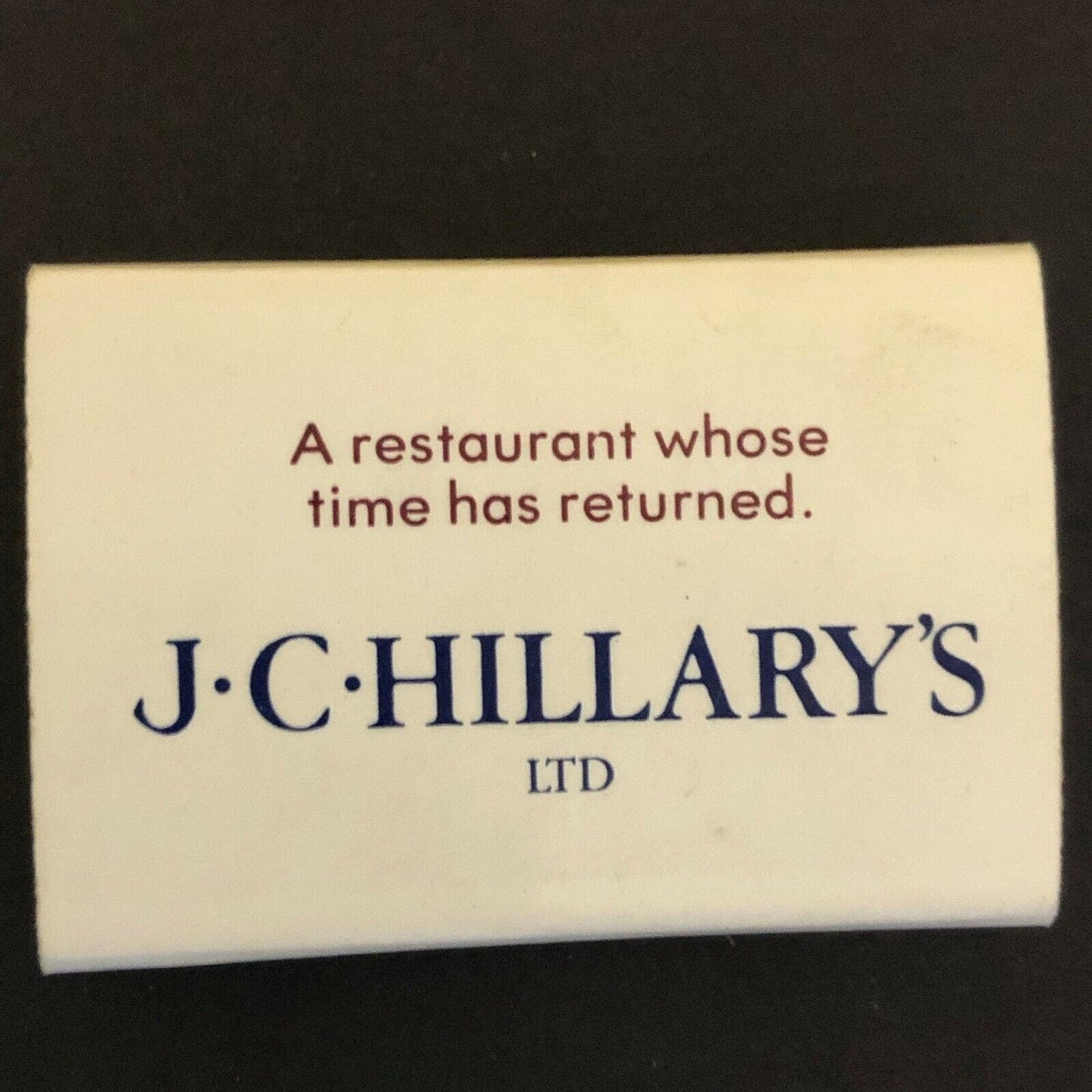 c1980's-90's Wooden Matchbox Matchbook - J.C. Hillary's Restaurant