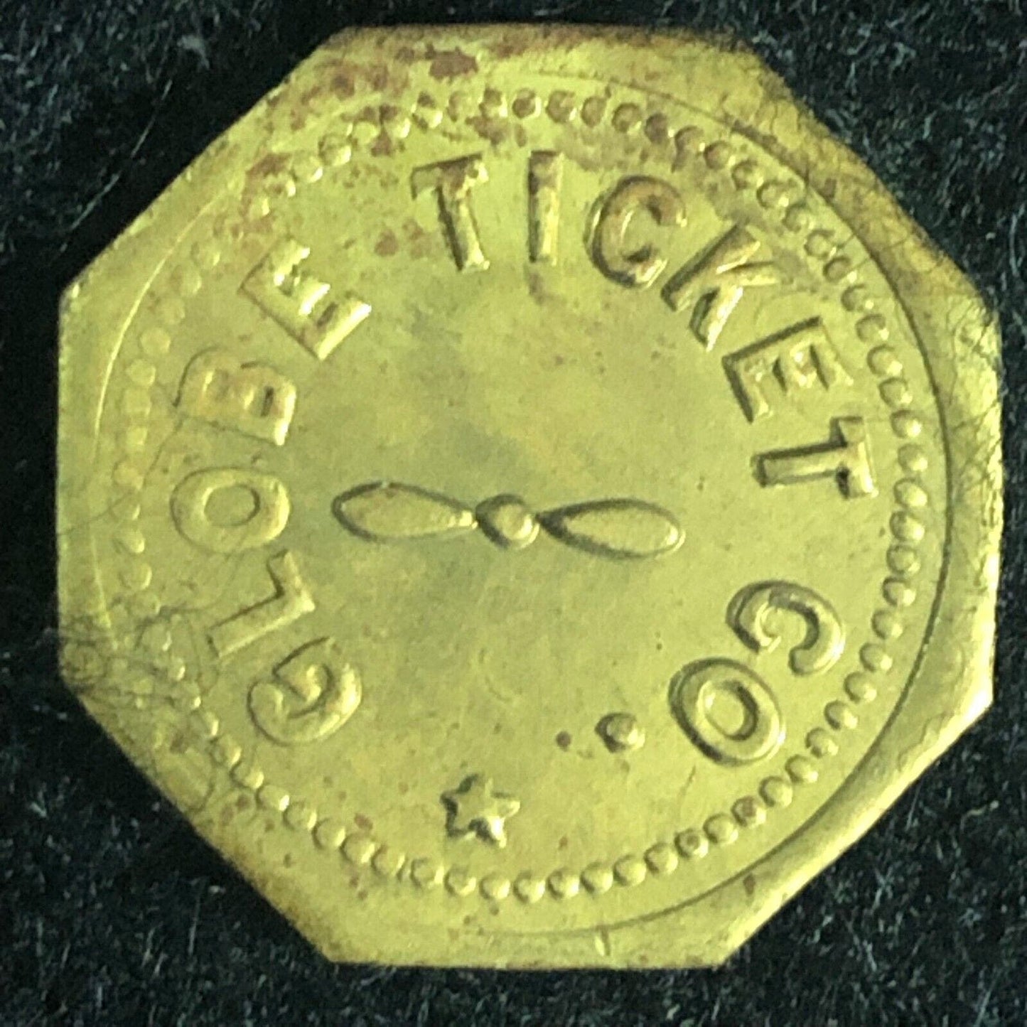 Globe Ticket Company (Tacoma, WA) Brass Hexagon Token 18mm Very Scarce