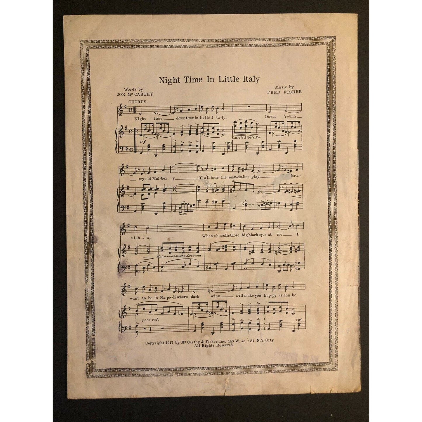 Vintage WWI Sheet Music "Hello America Hello" Statue of Liberty