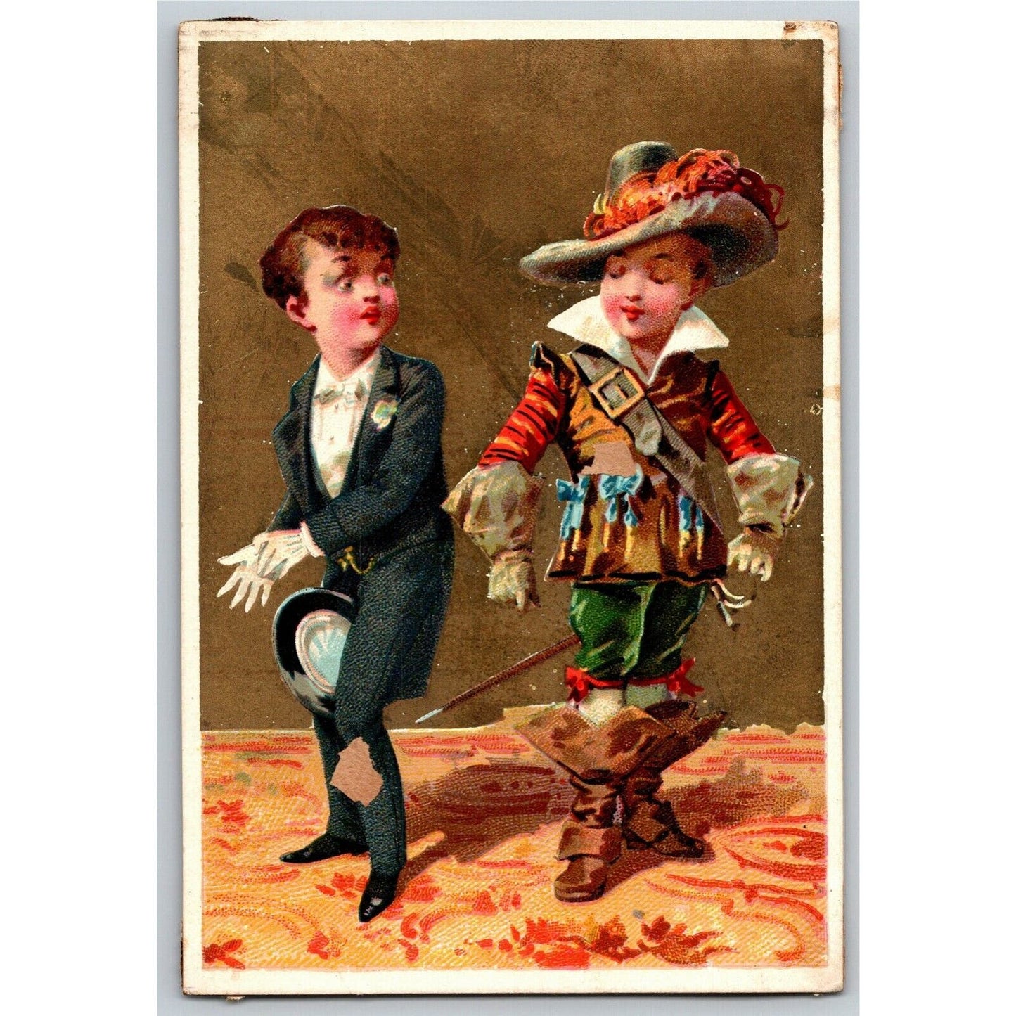French Victorian Trade Card - 1889 Exposition Universelle Two well Dressed Kids