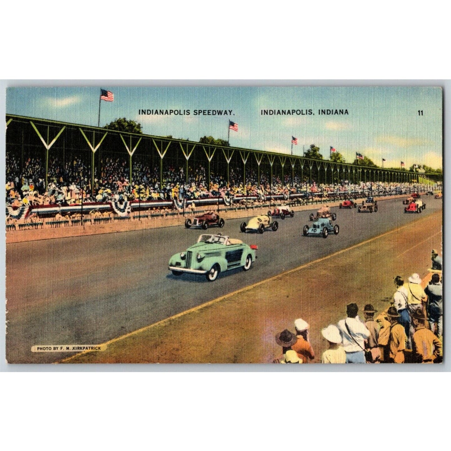 Indy 500 Linen Postcard 1937 "Indianapolis Speedway" VGC Unposted
