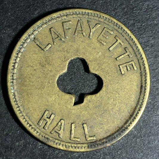 24.5mm Brass Lafayette Hall (Saloon Sacramento, CA) Token Clover Shamrock (#50)