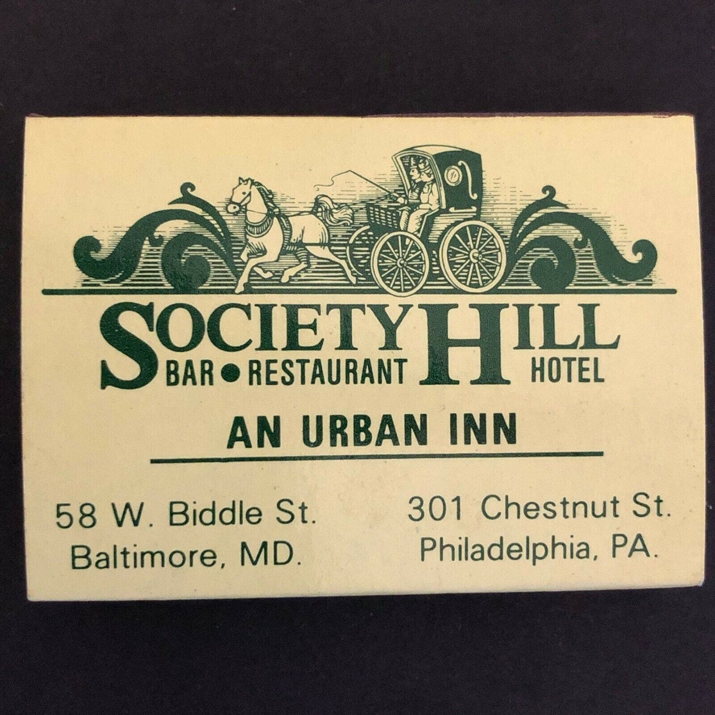 c1970's-80's Wooden Matchbox Matchbook "Society Hill" Bar Restaurant Baltimore