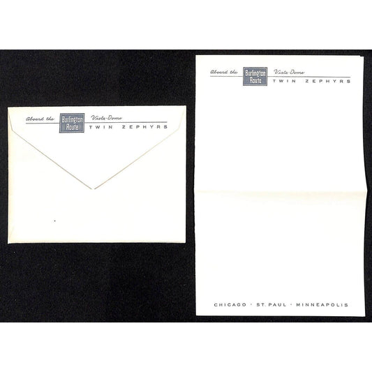 Aboard the Burlington Route Vista-Dome Twin Zephyr Railroad Stationary Set NOS