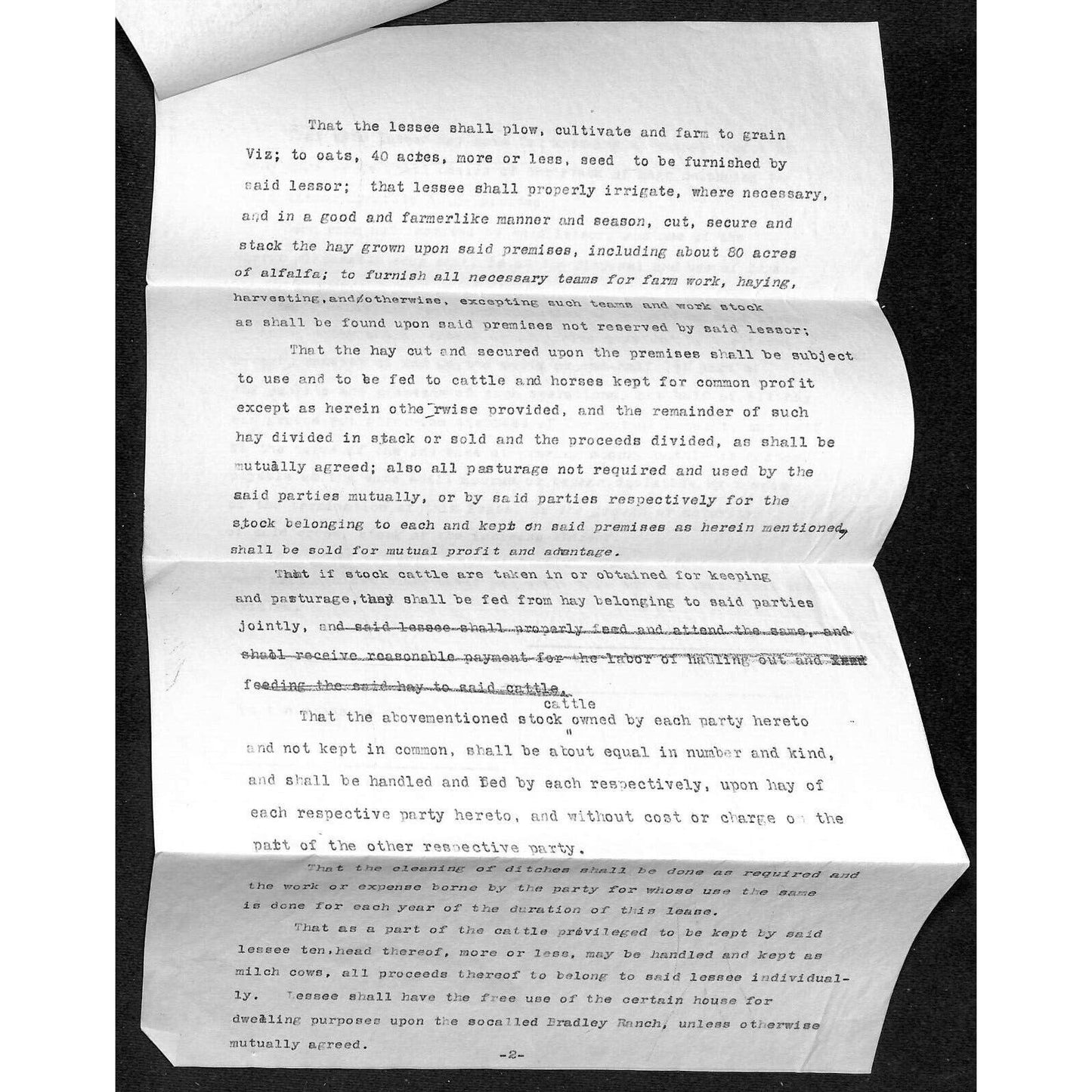 Morris Montana -1915 "The Morris Ranch" 2 Year Farm Lease "50 Head of Cattle" 3p