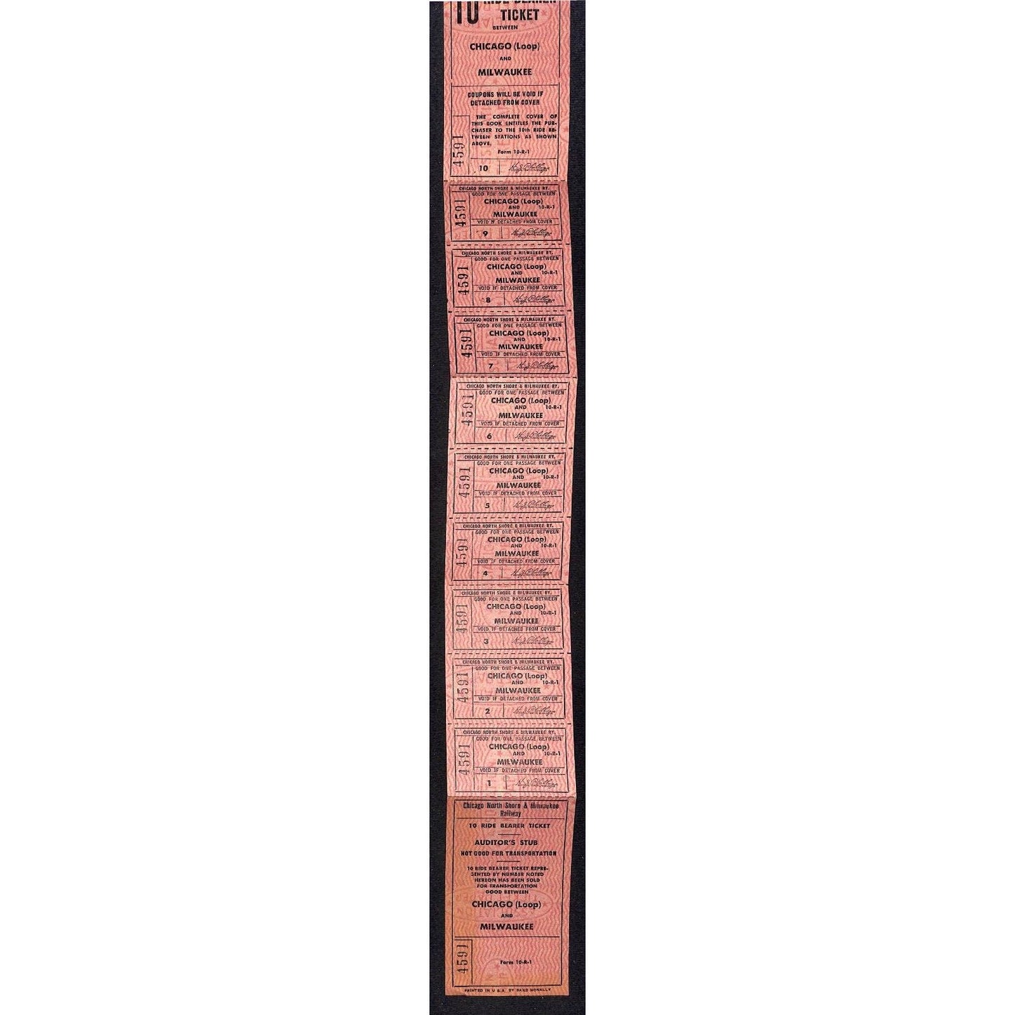 Chicago North Shore & Milwaukee RY 10 Ride 21" Ticket Strip Loop to Milwaukee