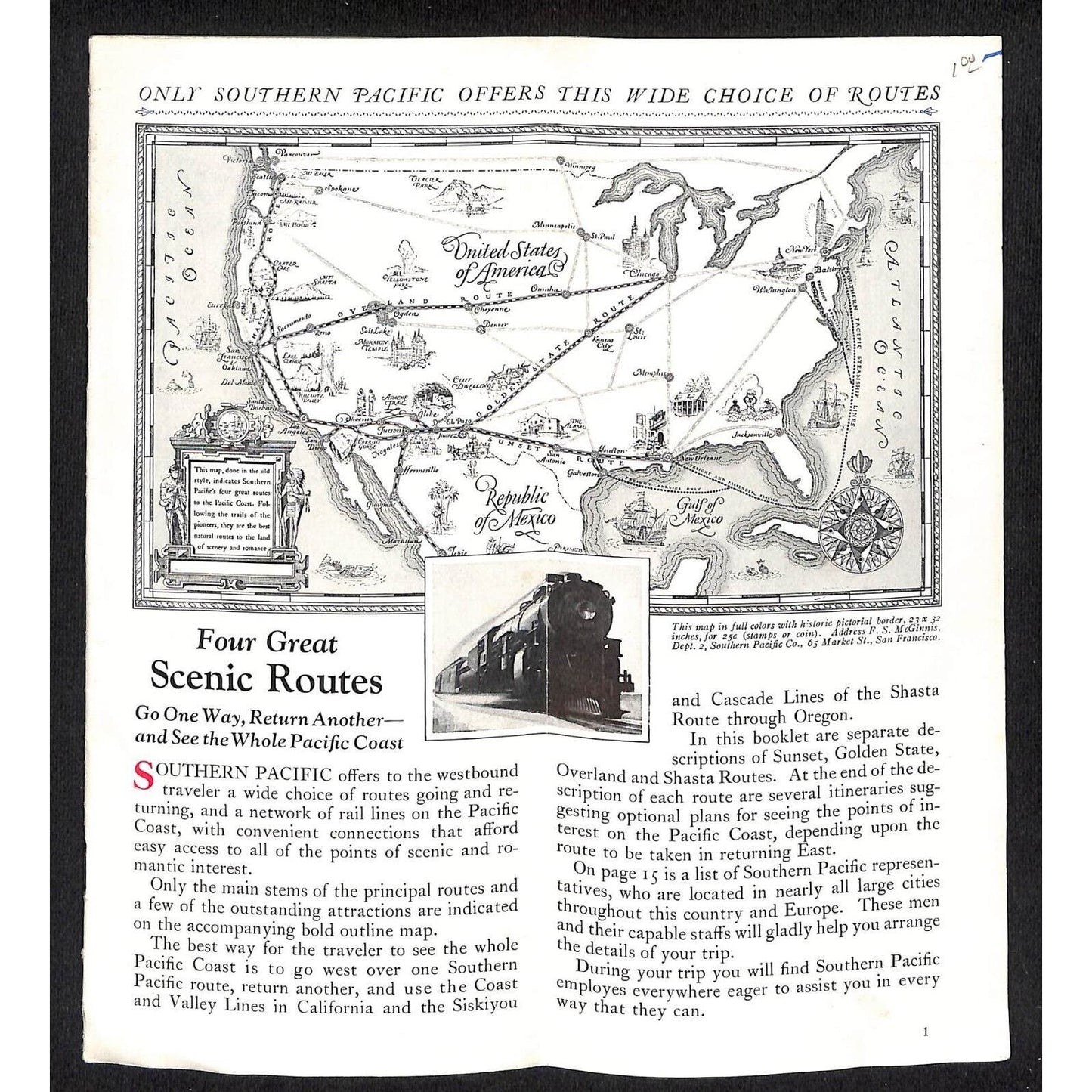 "How best to see the Pacific Coast" Southern Pacific RR 1928 Brochure 15pp VGC