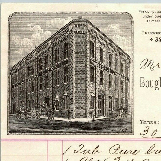 E.A. Saunders & Sons Wholesale Grocers Richmond, VA Letterhead Geo. E. Wear 1894