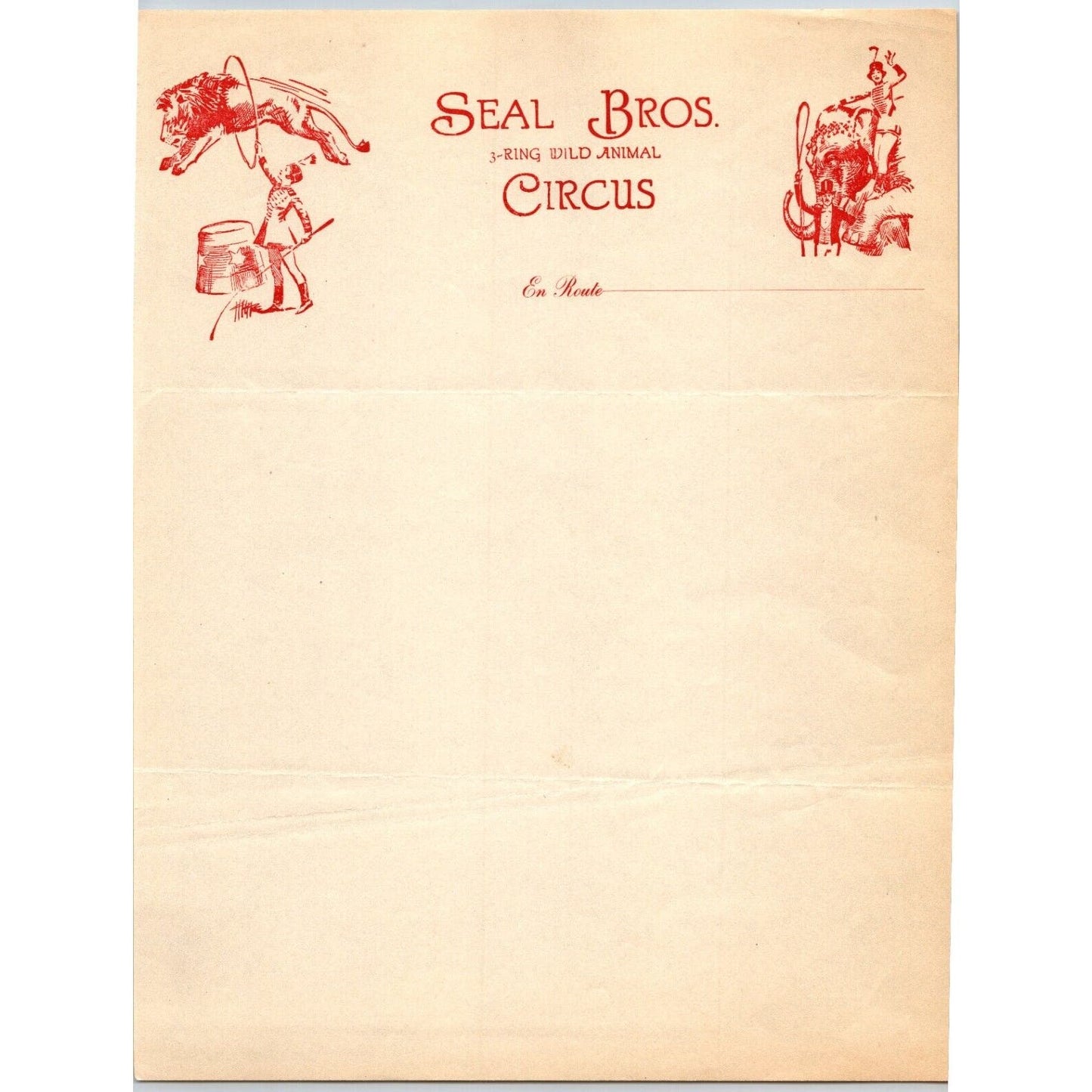 Seal Bros. 3 Ring Wild Animal Circus Letterhead c1936 Scarce