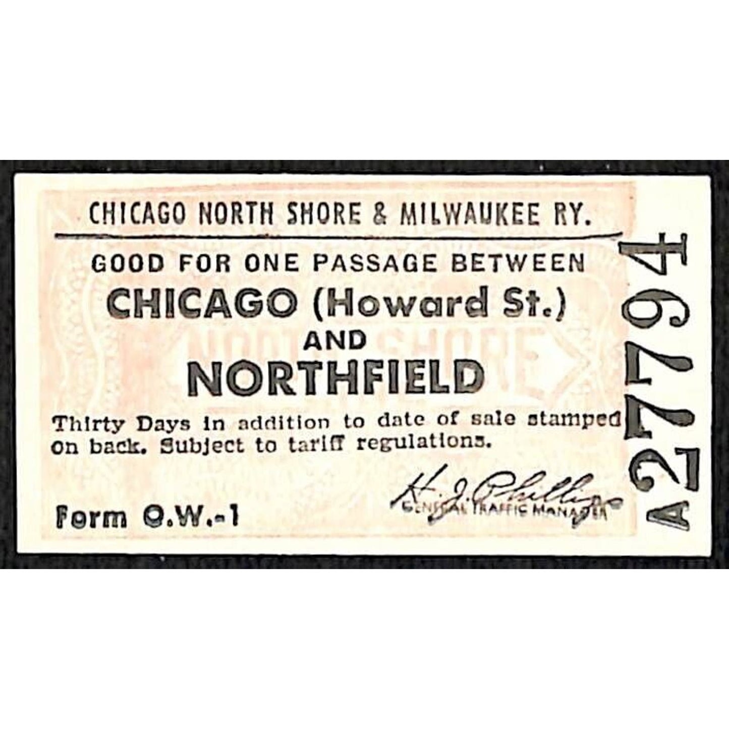 Chicago North Shore & Milwaukee RY Ticket c1947-50's Northfield #27794