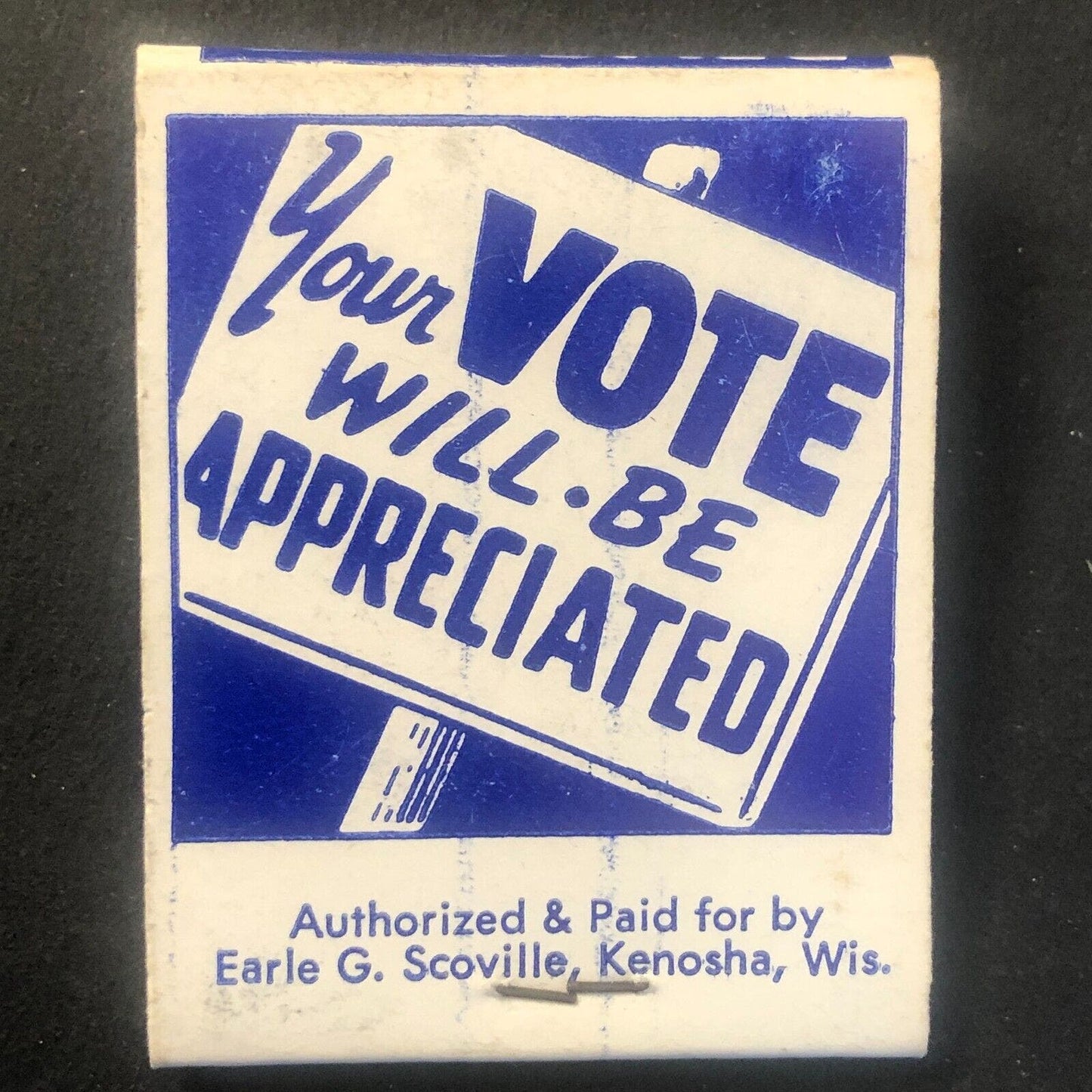 Elect Earle G. Scoville Kenosha, WI Full Vintage Matchbook c1960's VGC