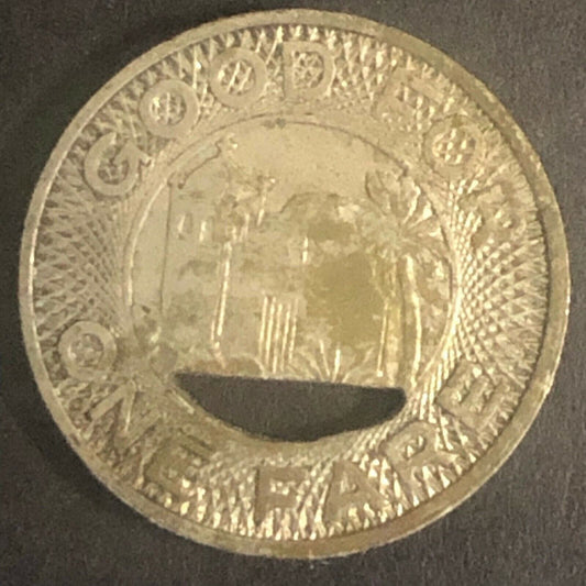 c1947 16mm San Jose City Lines G/F One Fare Transit Token California