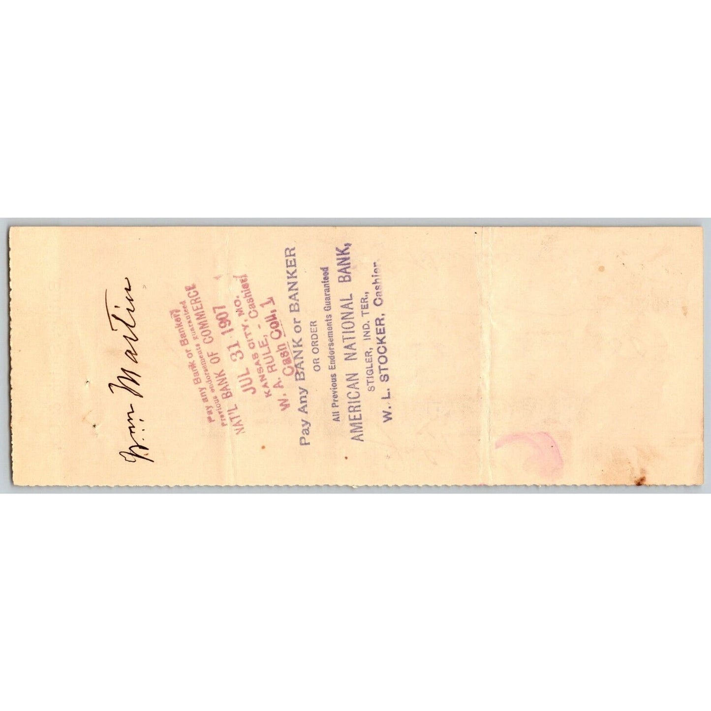 Marietta, Oklahoma 1907 Indian Territory $50 Butler & Smith FNB Bank Check