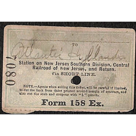 New York & Long Branch Railroad 1896 Ticket N. Asbury Park AC Highlands #7080