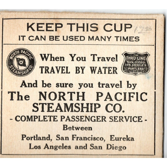 "North Pacific Steamship" Collapsible Reusable Water Cup - Cruise Line c1920's