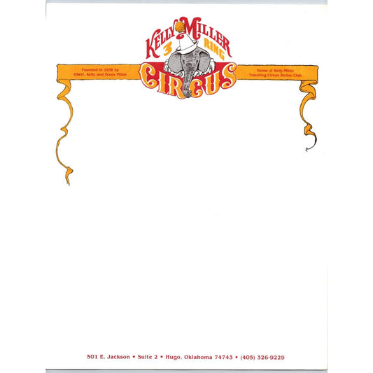 Kelly Miller 3 Ring Circus Letterhead Hugo, OK Unused Stationary c2003