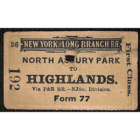 New York & Long Branch Railroad 1896 Highlands / North Asbury Park #192