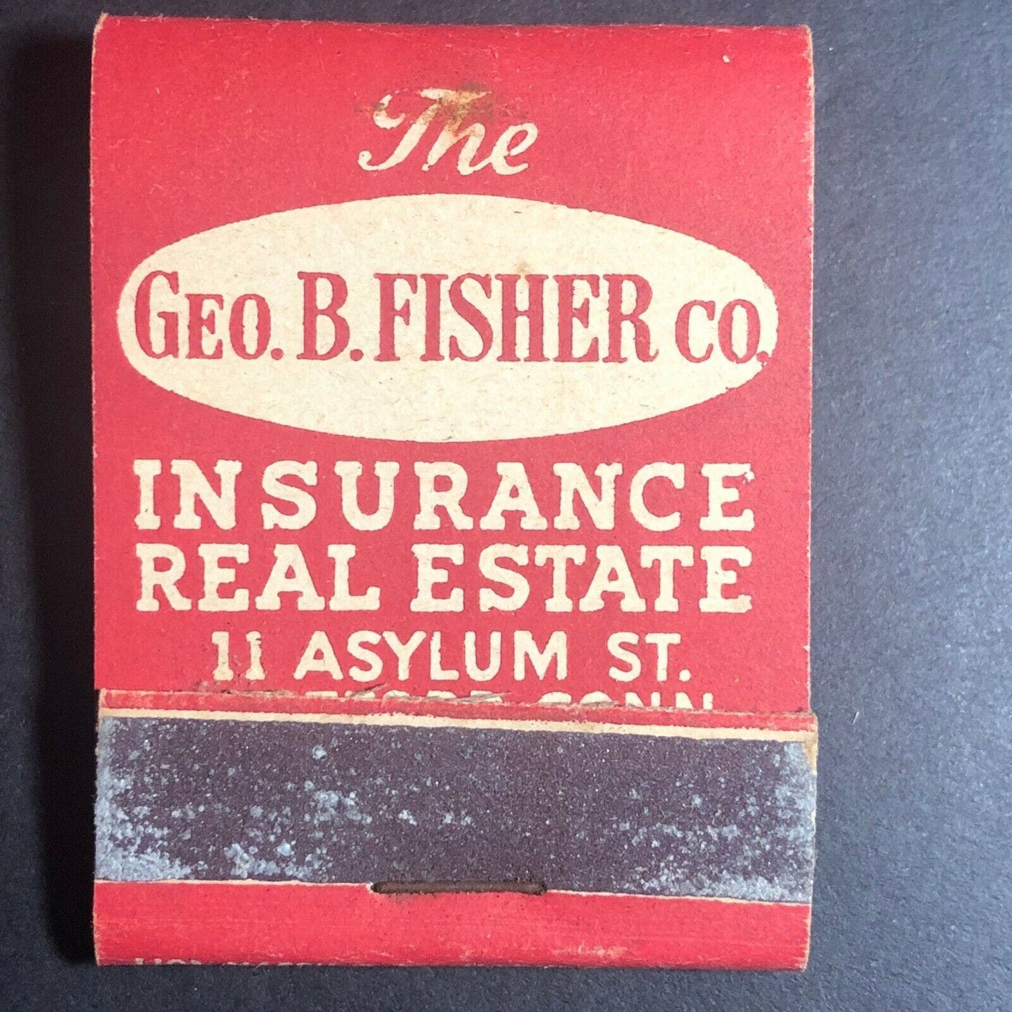 1930's-40's Full Matchbook "Geo. B. Fisher Co." Ins.Real Estate Hartford, CT