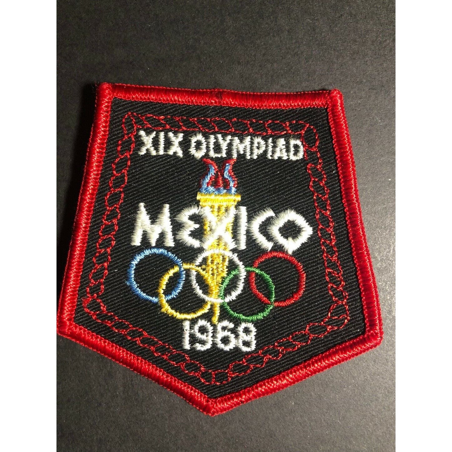 Vintage 1968 XIX Olympiad Mexico Embroidered (Shooting?) Patch Torch Olympics