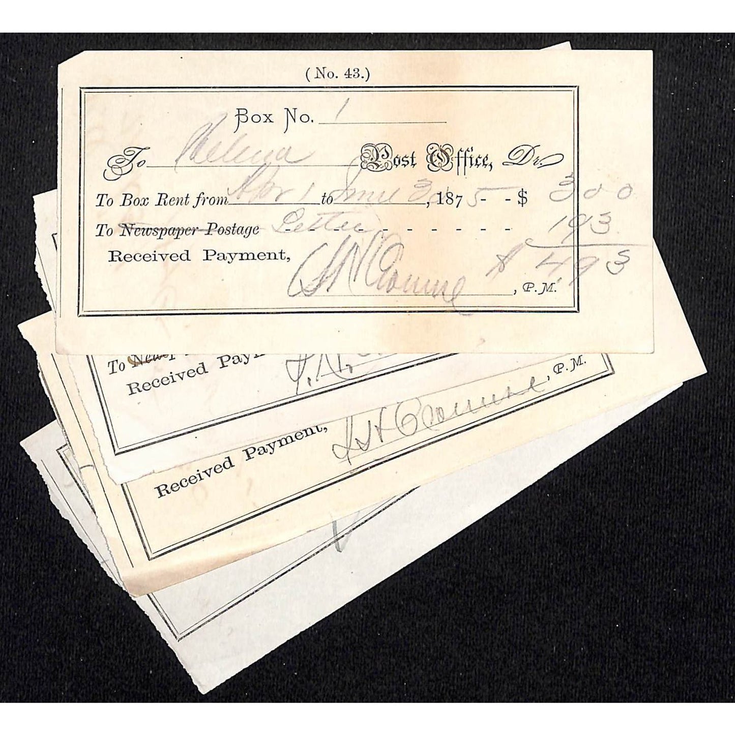 Helena Montana (Group of 4) 1875 Post Office Rent / Newspaper Receipt / Billhead