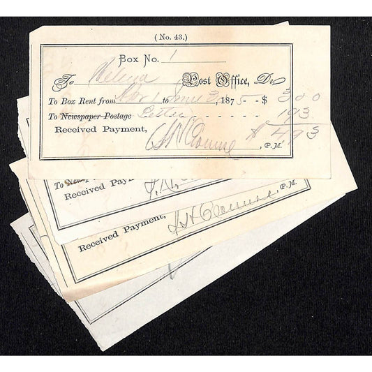 Helena Montana (Group of 4) 1875 Post Office Rent / Newspaper Receipt / Billhead