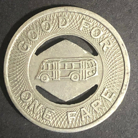 c1940's 21mm Denney & Hines Bus Company G/F One Fare Token Muncie Indiana (1513)