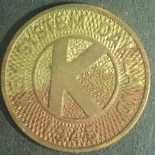 1945 16mm Key System Oakland G/F One Local Fare Transit Token - CA