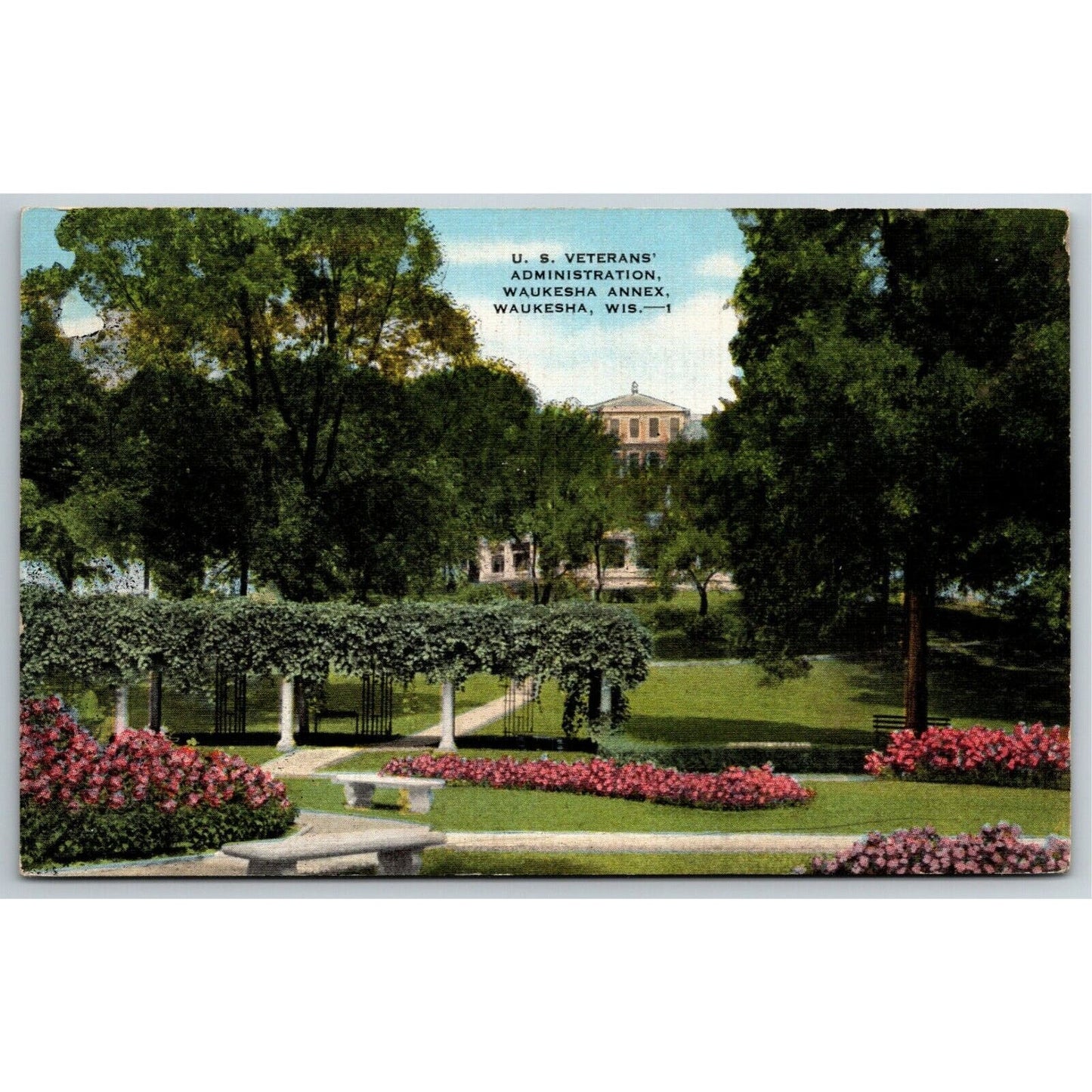 Vintage Linen Postcard U.S. Veterans' Administration, Waukesha Wisconsin