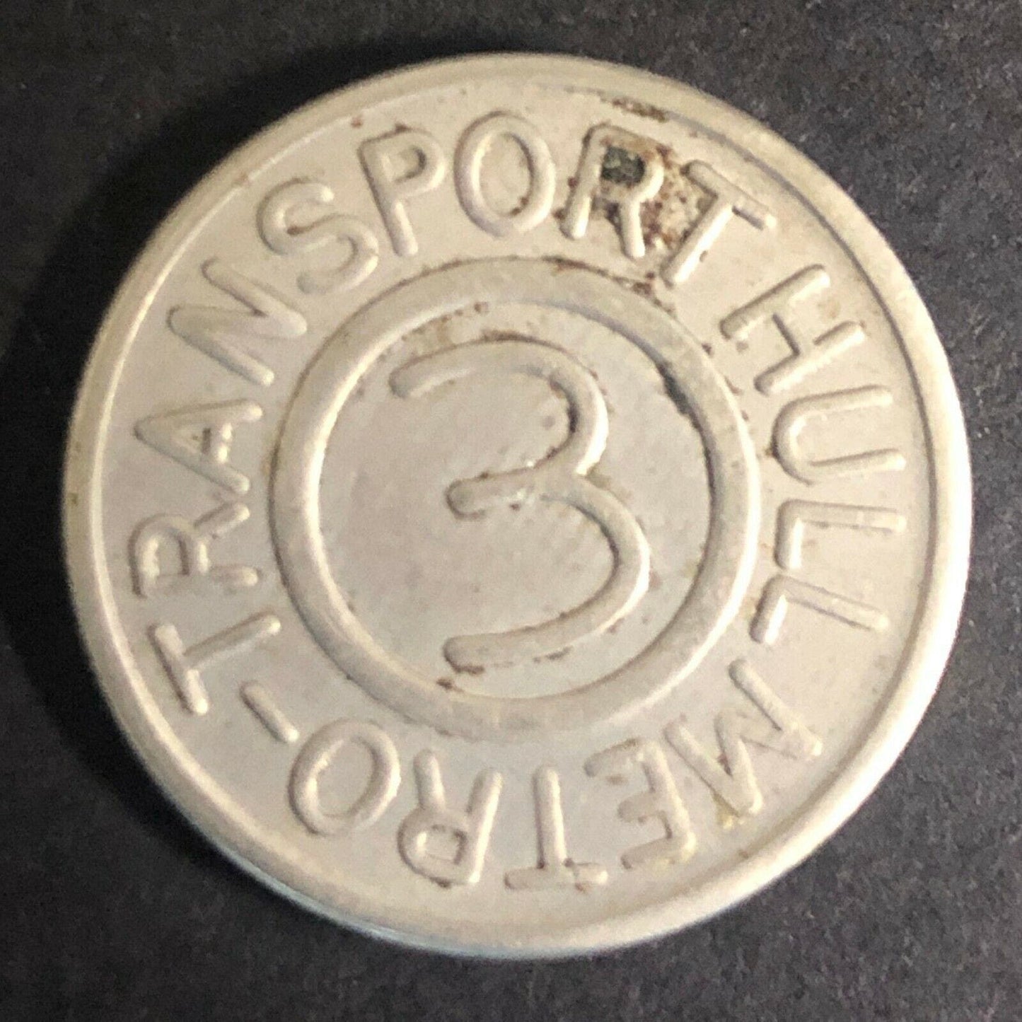 Vintage 20mm Nickel Plated Brass "3" "Hull Metro Transportation" Quebec Token