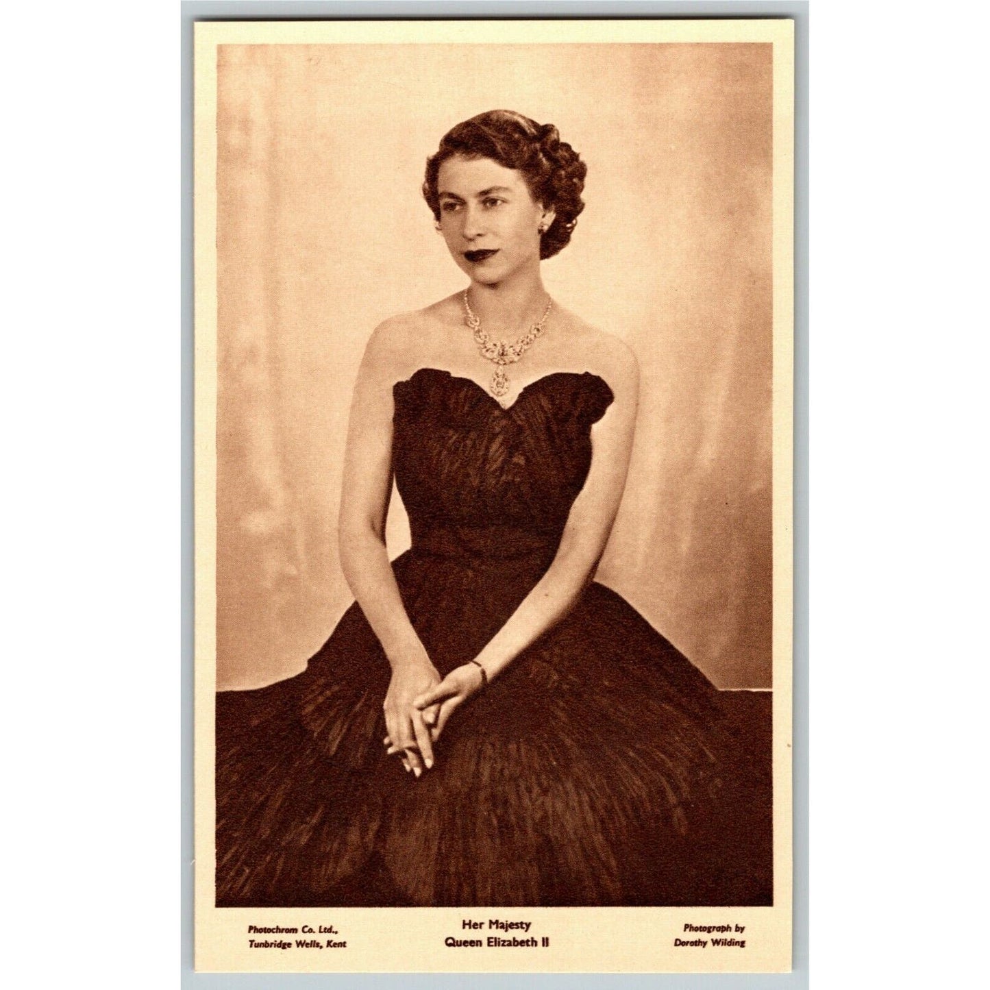 Her Majesty Queen Elizabeth II in Dark / Black? Dress PPC Postcard Unposted