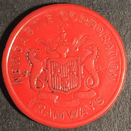New Castle Corporation Tramway England Plastic Token Red 1/2D 22mm c1950's-60's